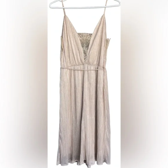 SPIRIT OF GRACE Elegant Gold Cream Women Dress.Shimmer N.W.T. Size XS. Waist Tie - Picture 3 of 13